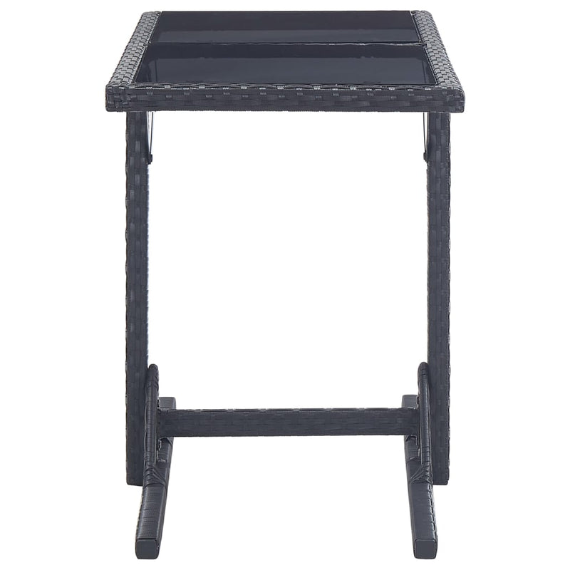 Garden Table Black 110x53x72 cm Glass and Poly Rattan