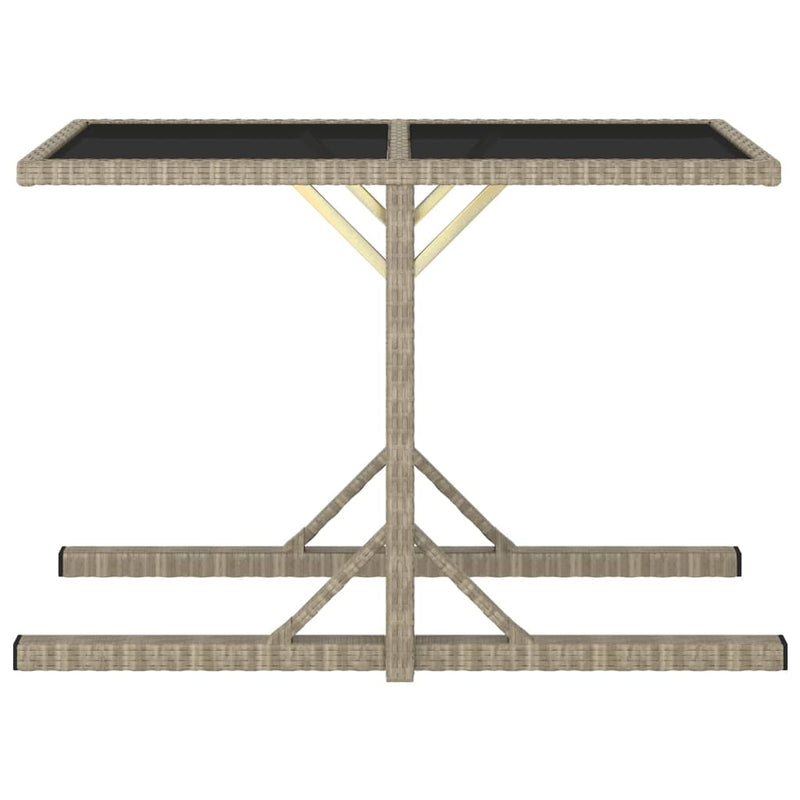 Garden Table Beige 110x53x72 cm Glass and Poly Rattan