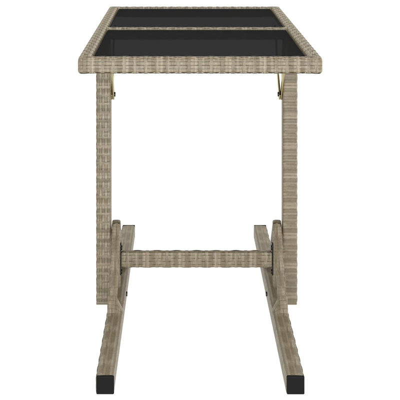 Garden Table Beige 110x53x72 cm Glass and Poly Rattan