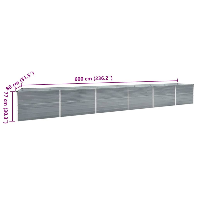 Garden Raised Bed Galvanised Steel 600x80x77 cm Grey
