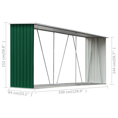 Garden Log Storage Shed Galvanised Steel 330x84x152 cm Green