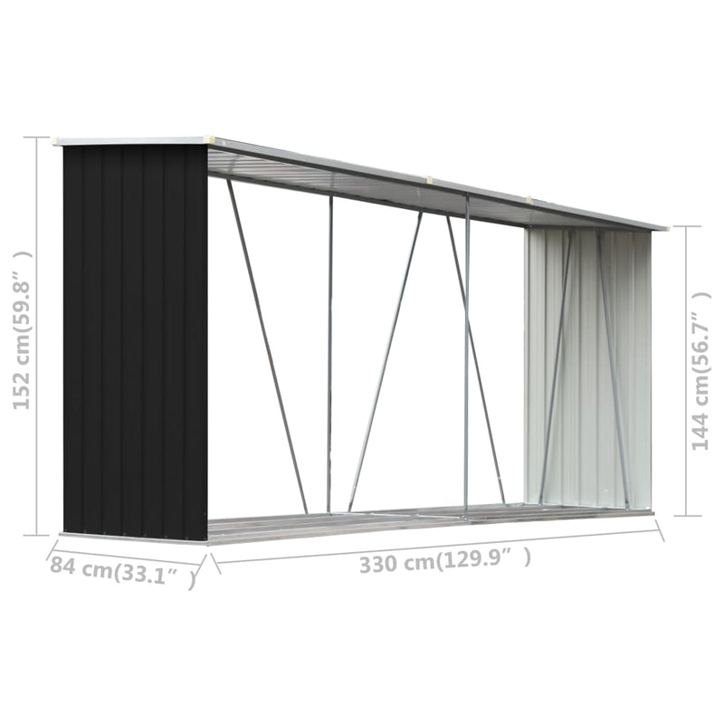 Garden Log Storage Shed Galvanised Steel 330x84x152 cm Anthracite