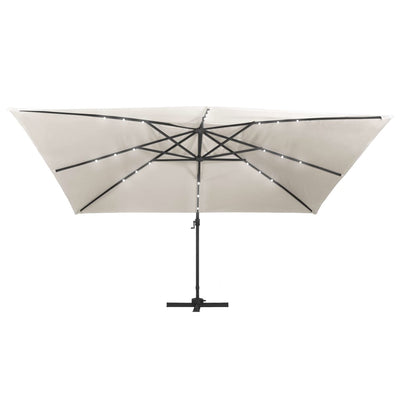 Cantilever Garden Parasol with LED Lights and Aluminium Pole 400x300 cm Sand