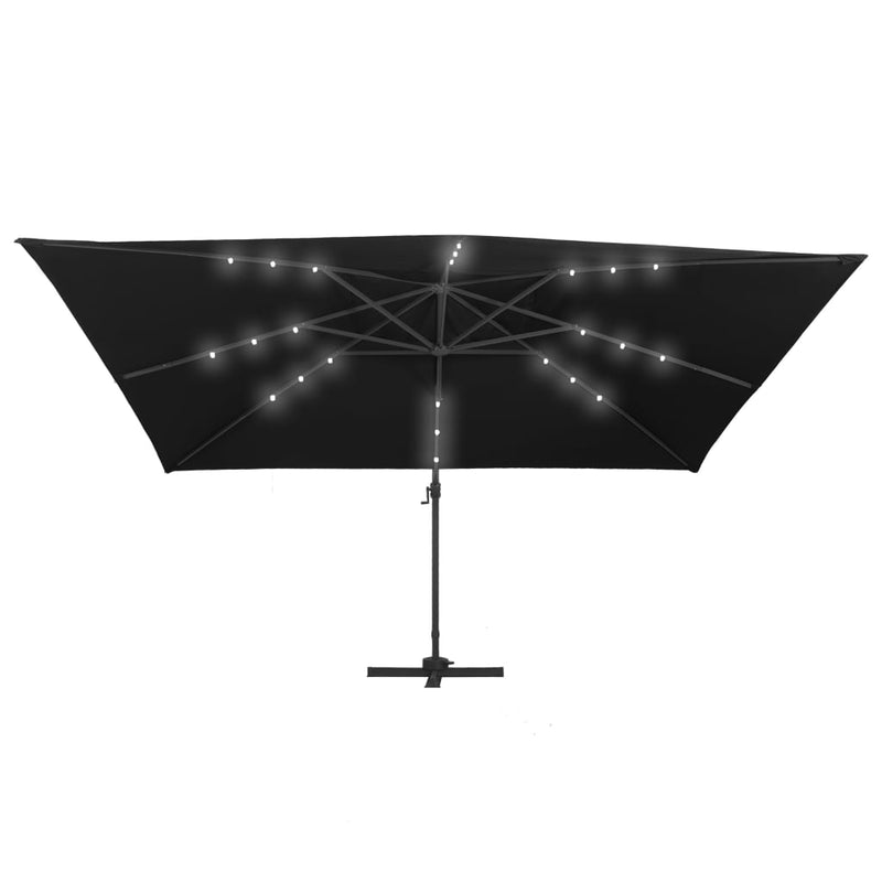 Cantilever Garden Parasol with LED Lights and Aluminium Pole 400x300 cm Black