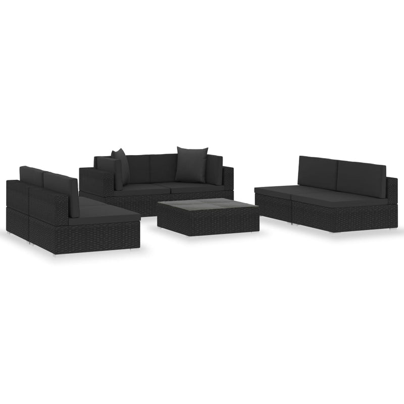 7 Piece Garden Lounge Set Black with Cushions Poly Rattan