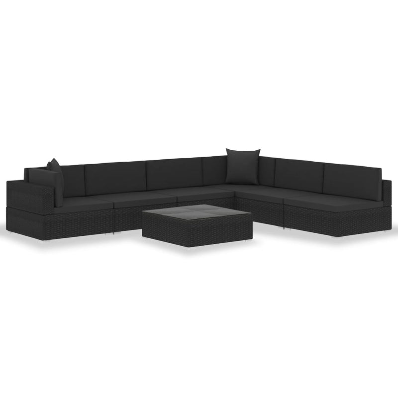 7 Piece Garden Lounge Set Black with Cushions Poly Rattan