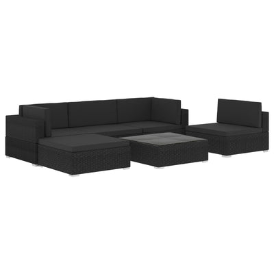 6 Piece Garden Lounge Set with Cushions Poly Rattan Black