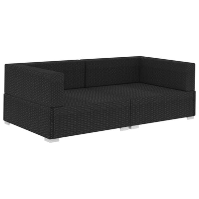 Sectional Corner Chairs 2 pcs with Cushions Poly Rattan Black