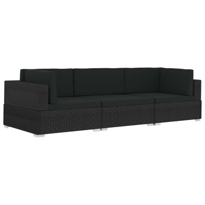 3 Piece Garden Sofa Set with Cushions Poly Rattan Black