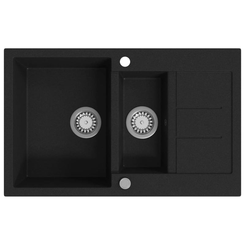 Granite Kitchen Sink Double Basin Black