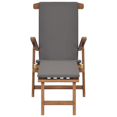 Deck Chair with Cushion Dark Grey Solid Teak Wood