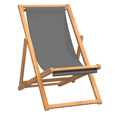 Folding Beach Chair Solid Teak Wood Grey