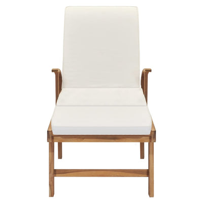 Sun Lounger with Cushion Solid Teak Wood Cream