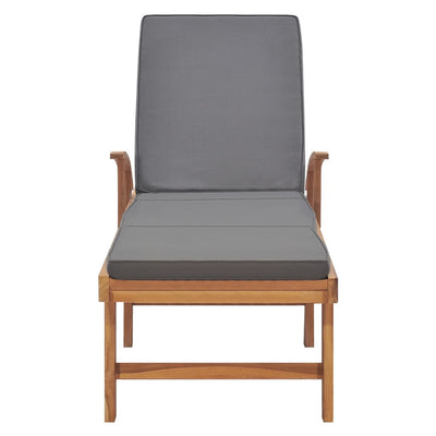 Sun Lounger with Cushion Solid Teak Wood Dark Grey