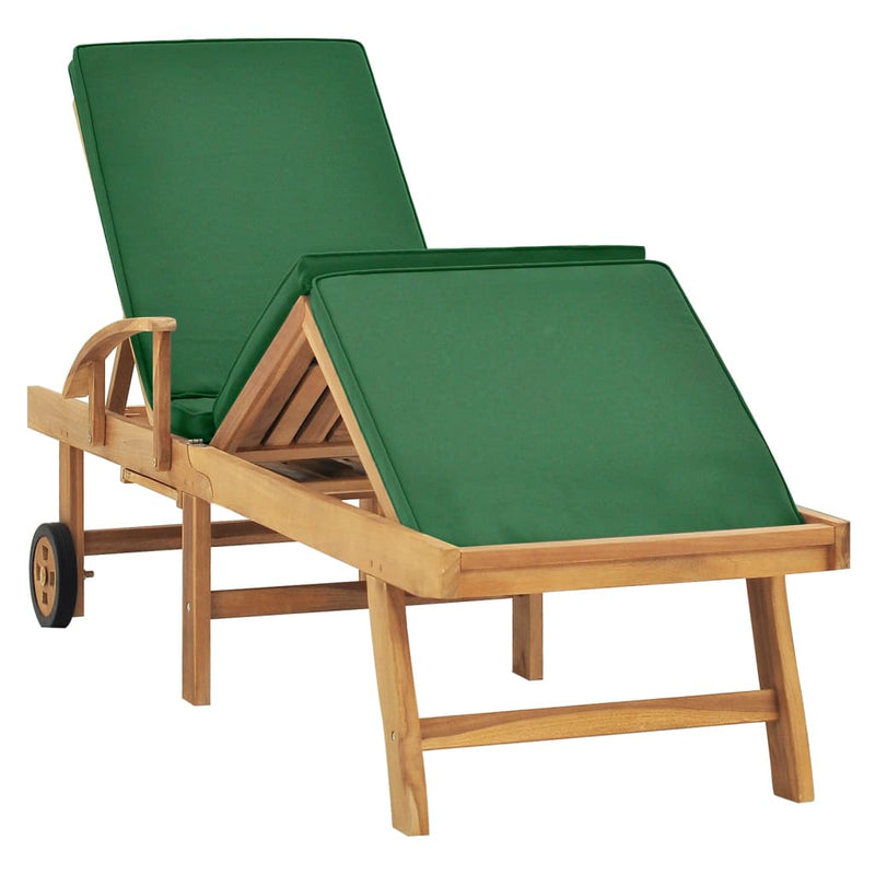 Sun Lounger with Cushion Solid Teak Wood Green