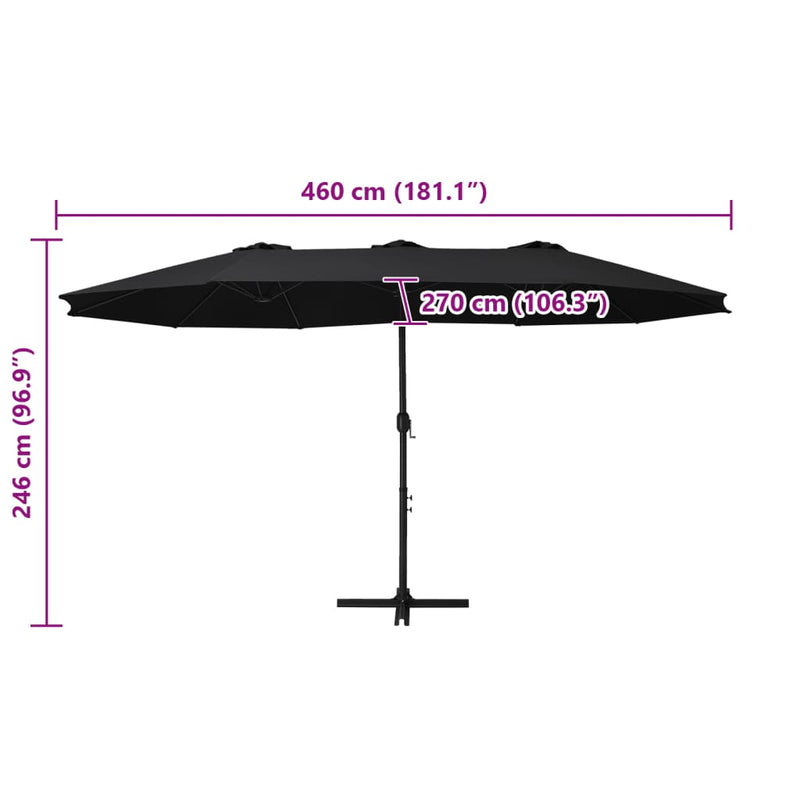 Garden Parasol with Aluminium Pole 460x270 cm Black