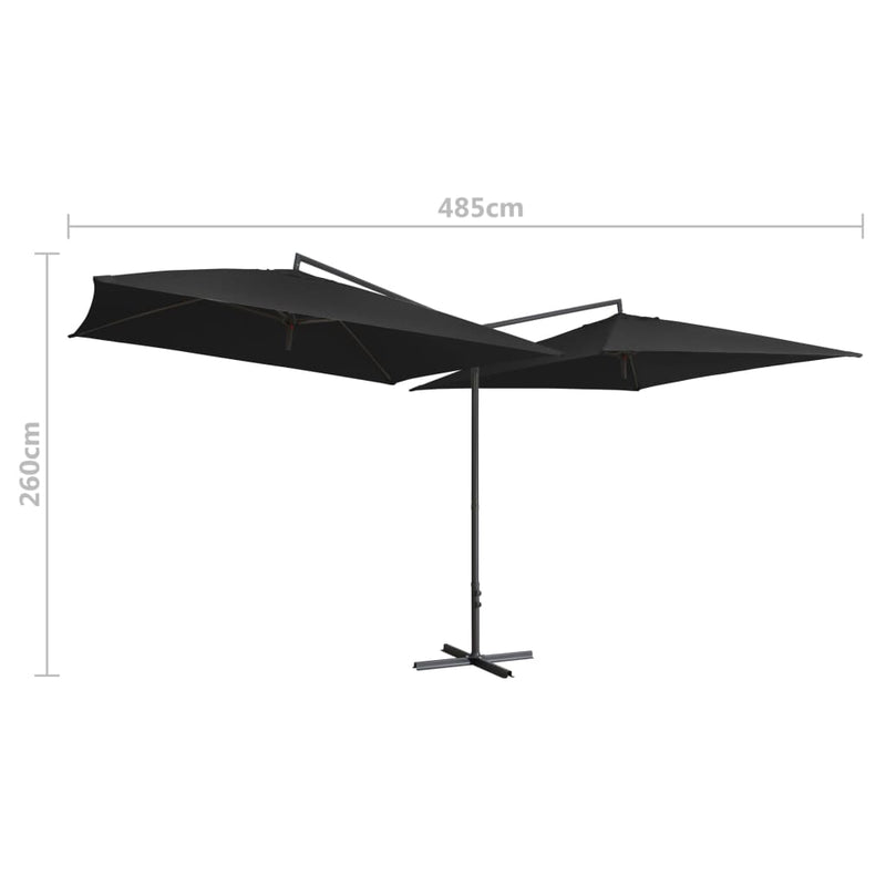 Double Parasol with Steel Pole 250x250 cm Black