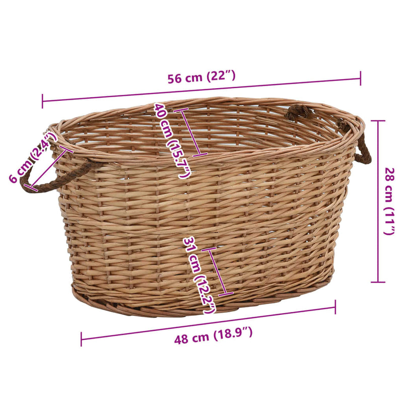 Firewood Basket with Carrying Handles 56x40x28 cm Natural Willow