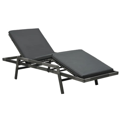 Sun Lounger with Cushion Poly Rattan Grey