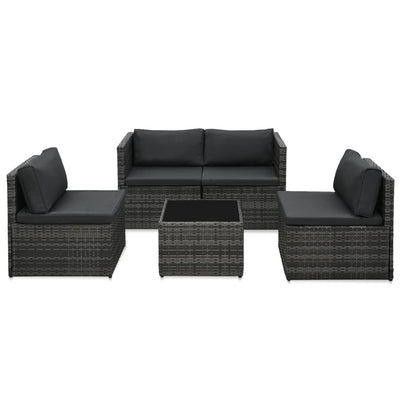 5 Piece Garden Lounge Set with Cushions Poly Rattan Grey