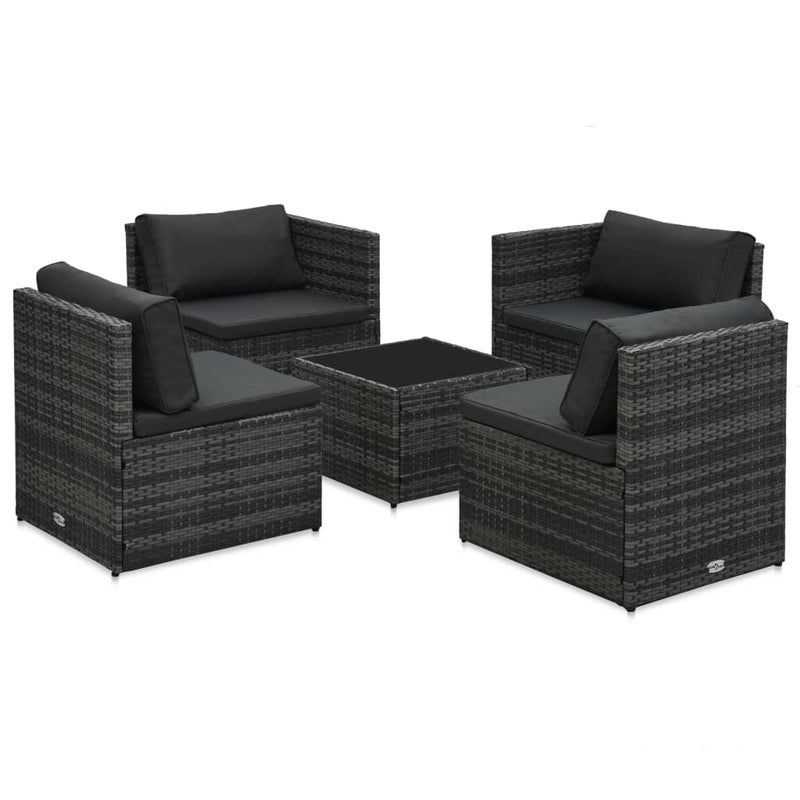 5 Piece Garden Lounge Set with Cushions Poly Rattan Grey