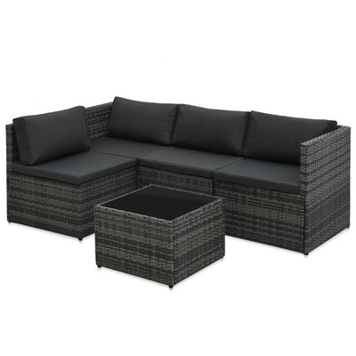 5 Piece Garden Lounge Set with Cushions Poly Rattan Grey