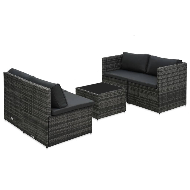 5 Piece Garden Lounge Set with Cushions Poly Rattan Grey