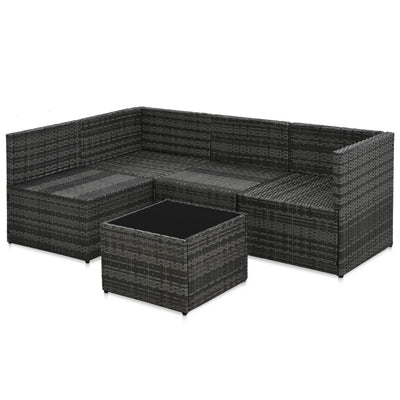 5 Piece Garden Lounge Set with Cushions Poly Rattan Grey