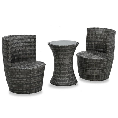 3 Piece Bistro Set with Cushions Poly Rattan Grey