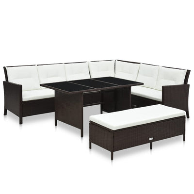 3 Piece Garden Lounge Set with Cushions Poly Rattan Brown