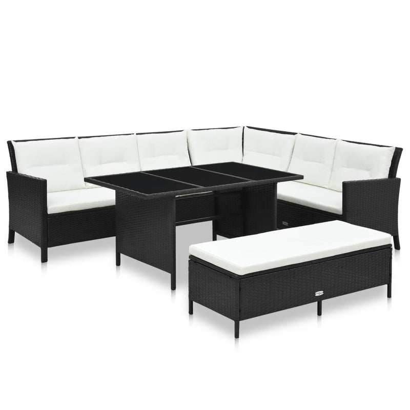 3 Piece Garden Lounge Set with Cushions Poly Rattan Black