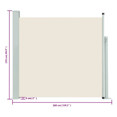 Patio Retractable Side Awning 170x300 cm Cream