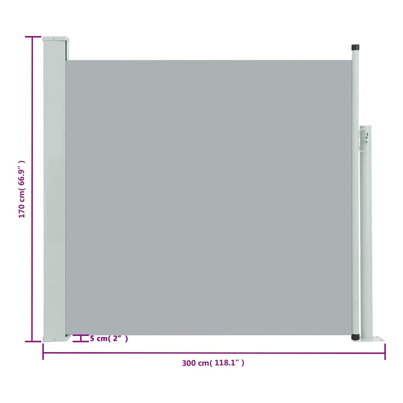 Patio Retractable Side Awning 170x300 cm Grey