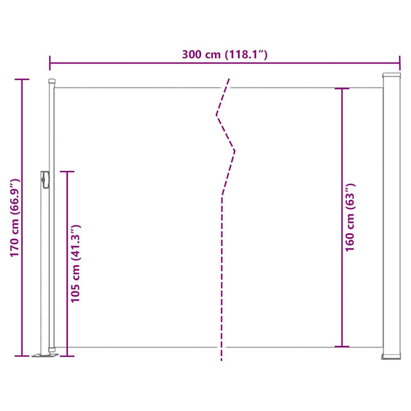 Patio Retractable Side Awning 170x300 cm Grey