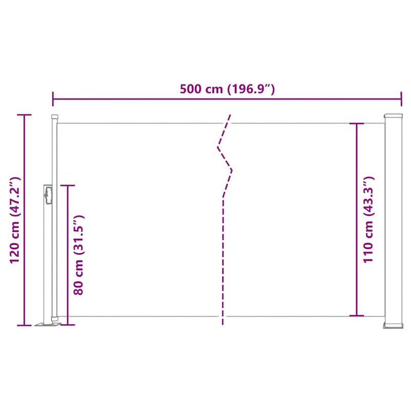 Patio Retractable Side Awning 120x500 cm Black
