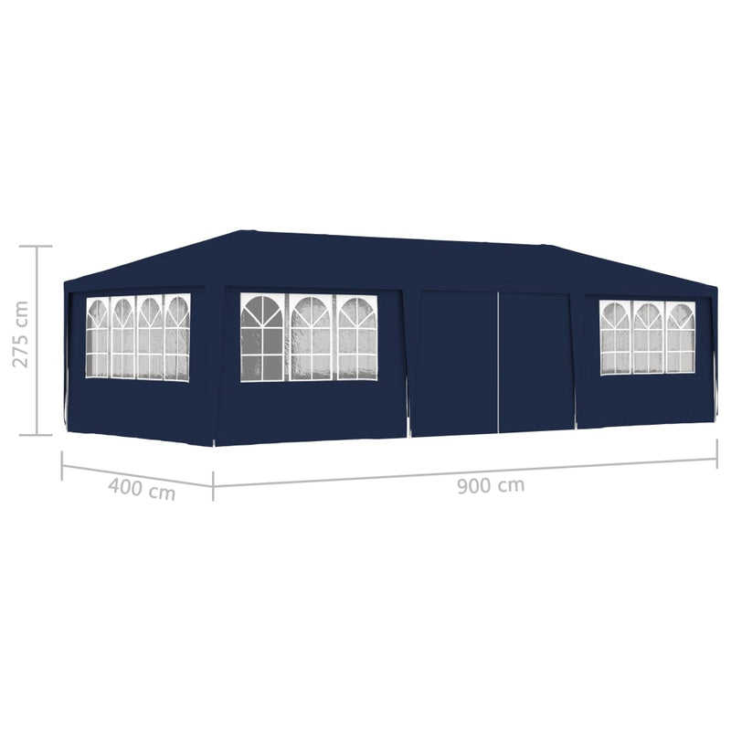 Professional Party Tent with Side Walls 4x9 m Blue 90 g/m²