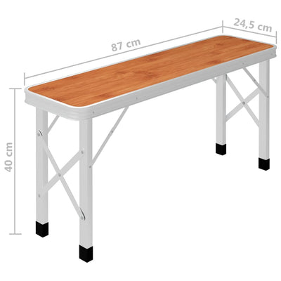 Folding Camping Table with 2 Benches Aluminium Brown