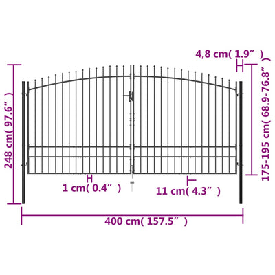 Double Door Fence Gate with Spear Top 400x248 cm