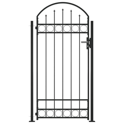 Fence Gate with Arched Top and 2 Posts 105x204 cm Black