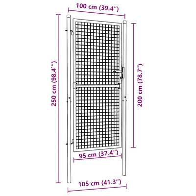 Mesh Garden Gate Galvanised Steel 100x250 cm Grey