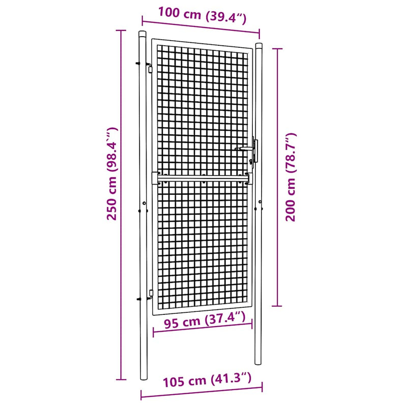 Mesh Garden Gate Galvanised Steel 100x250 cm Grey