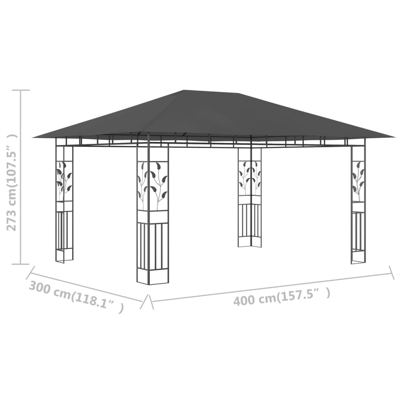 Gazebo with Mosquito Net 4x3x2.73 m Anthracite 180 g/m²