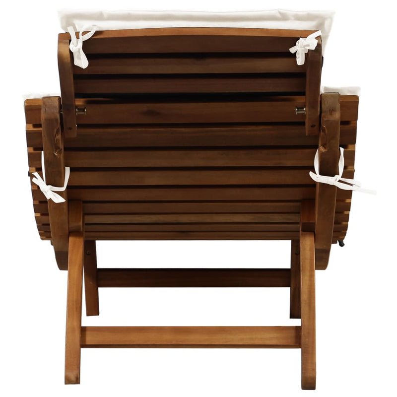 Sun Lounger with Cushion Solid Acacia Wood Cream