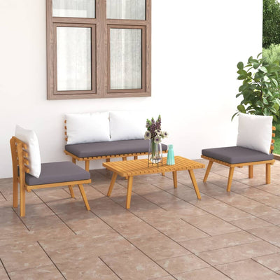 4 Piece Garden Lounge Set with Cushions Solid Acacia Wood