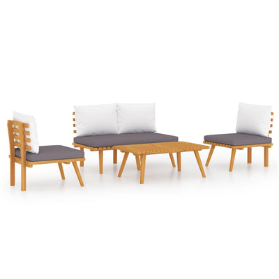 4 Piece Garden Lounge Set with Cushions Solid Acacia Wood