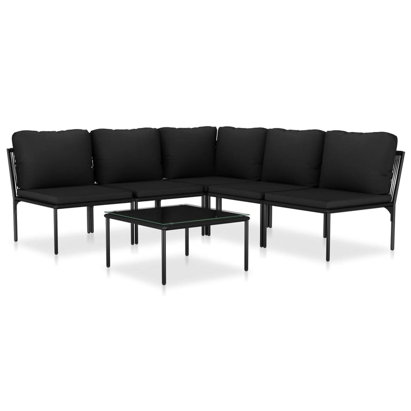 6 Piece Garden Lounge Set with Cushions Black PVC