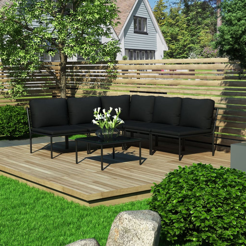 6 Piece Garden Lounge Set with Cushions Black PVC