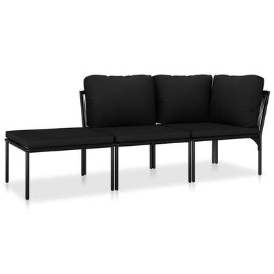 3 Piece Garden Lounge Set with Cushions Black PVC