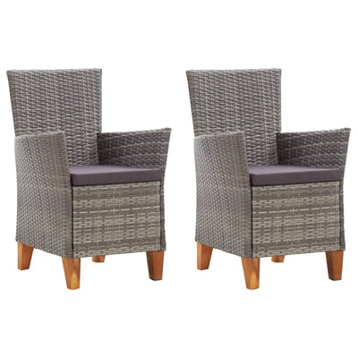 Garden Chairs 2 pcs with Cushions Poly Rattan Grey