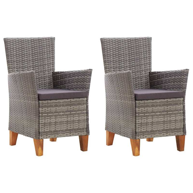 Garden Chairs 2 pcs with Cushions Poly Rattan Grey